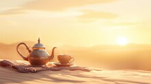 Arabic Teapot With Cup In Desert Ramadan