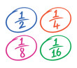 fractional numbers in math on a white background. colored fractional numbers set