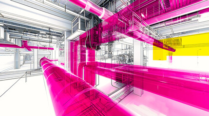 Wall Mural - Modern Industrial Technology in a Factory, Business Equipment in a Futuristic Steel Environment