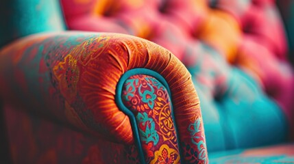 Wall Mural - A close up of a colorful chair with an ornate design, AI