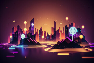 Wall Mural - Gps navigator icon over city abstract background. Generative ai.