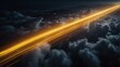 Warp speed yellow neon lights motion on the clouds in the sky at night from Generative AI