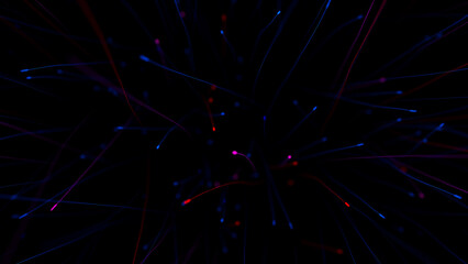 Poster - colorful data signal moving randomly towards with trails. fiber optics, internet data stream. teleco