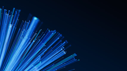 Poster - illuminated fiber optic cables. glowing internet data streams. digital transmission. 3d render illus