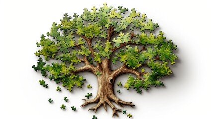 A puzzle in the shape of a tree. The concept of preserving the environment, nature and ecology of our planet
