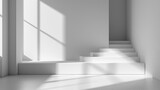 Fototapeta Do przedpokoju - Minimalistic white room interior with podium. Abstract architecture background, empty white interior with shadow on the wall.