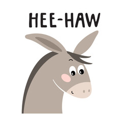 Wall Mural - Seamless pattern and illustration for kid with donkey and text Hee-haw. Cute design background, baby clothes, room birthday decor, t-shirt print, wear fashion, invitation card