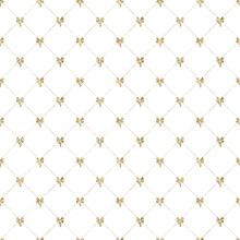 Gold Glamour Seamless Pattern With Tiny Bows. Luxury Festive Geometric Background.