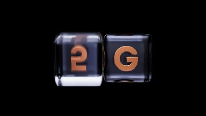 Poster - Glass cube turned and changes sign 5G to 6G. 6G mobile network, data technology, business communication and wireless concept. 3d render animation