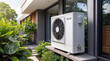 Residential building equipped with an environmentally friendly air source heat pump for sustainable and clean home energy