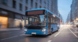 © nasir1164 - A vibrant blue bus traversing the urban landscape, seamlessly blending with the flow of traffic on the road