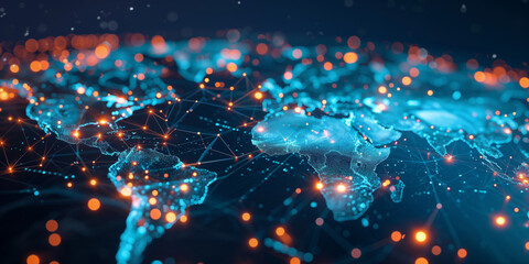 Wall Mural - abstract world map, concept of global network and connectivity, international data transfer and cybe