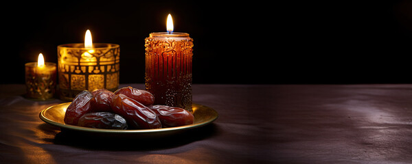 Wall Mural - Ramadan Candlelight Meal - 5 candles and a platter of 7 dates
