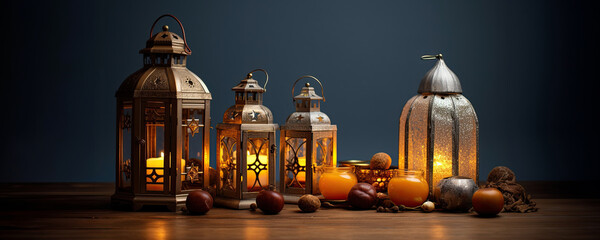 Wall Mural - A charming display of lanterns and candles with fall foliage