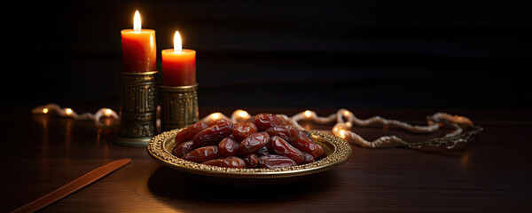 Wall Mural - Ramadan Celebration - Delicious Rice Dates on a Golden Tray
