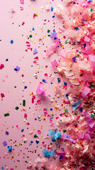 Canvas Print - Light pink background with pink and blue scattered confetti copy space for text