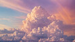 Soft, rainbow-colored clouds in a matte painting, capturing the essence of spring against an abstract orange and purple watercolor sunset sky