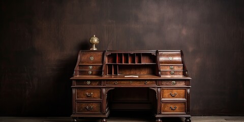 Wall Mural - Antique wooden brown bureau, retro classic.