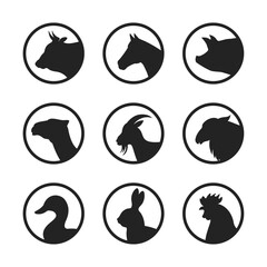 Farm animals and birds icon set vector illustration