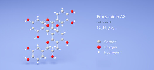 procyanidin a2 molecule, molecular structures, antioxidant, 3d model, Structural Chemical Formula and Atoms with Color Coding