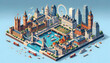 designing a captivating isometric world featuring iconic buildings from the United Kingdom