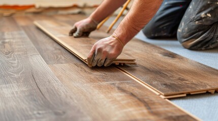 worker joining vinyl floor covering at home renovation