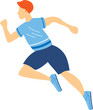Young athletic man running in sportswear, dynamic sprinting action. Healthy lifestyle exercise with determined male jogger vector illustration.