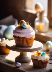 Wall Mural - cute cupcake decorated for easter close-up