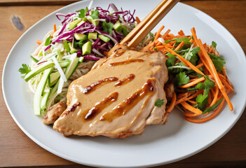 Wall Mural - Scrumptious Almond Butter Chicken Satay with Asian Slaw
