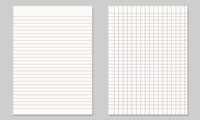 Wall Mural - Set of illustration of blank sheets of square and lined paper .Realistic lined notepapers. 