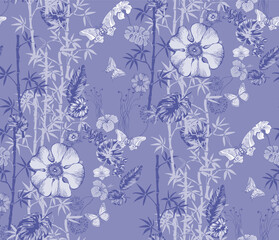  Abstract floral seamless pattern.  In style Toile de Jou.  Suitable for fabric, wrapping 