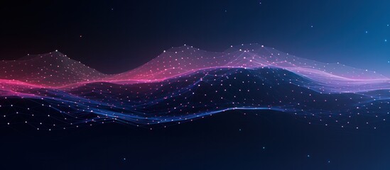 Network wave of dots and weave lines. Abstract pastel Background for design on the topic of cyberspace, big data, metaverse, data transfer on dark pastel abstract cyberspace