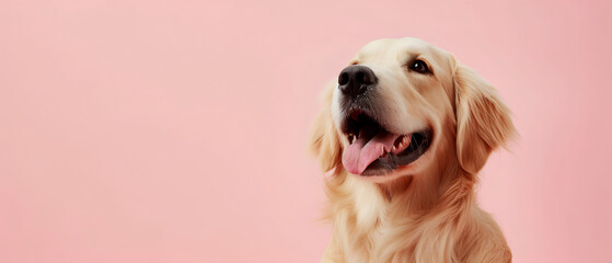 Wall Mural - portrait of a dog in pastel color background with copy text space