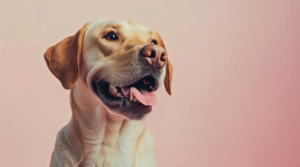 Poster - portrait of a dog in pastel color background with copy text space