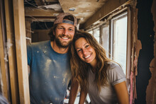 Generative Ai Rear View Photo Picture Of Two People Renovating And Remodeling Their Own House