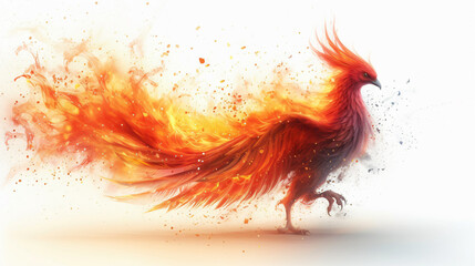 Wall Mural - phoenix on fire isolated on white background, bird burning