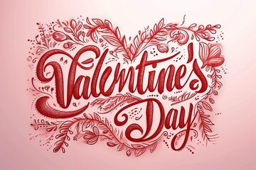 Poster - A whimsical hand-drawn illustration combining elements of calligraphy, typography, and graphic design, featuring a heart-shaped text adorned with delicate leaves and flowers in vibrant ink