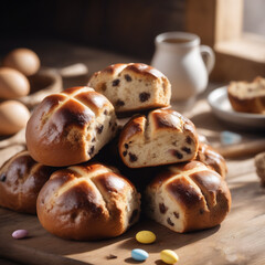 Wall Mural - delicious easter treat hot buns cross