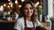 portrait of a young woman smiling in the cafe, Italian woman