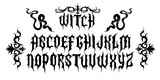 Fototapeta Młodzieżowe - Gothic font, dark tattoo y2k alphabet, medieval letter typography print, dark vintage scary typeface. Rock poster sign, metal music handwriting graffiti, magic calligraphy. Gothic font design