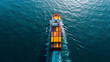 © Almultazam - Container ship or cargo shipping over calm blue ocean. Global business logistics import export. Aerial view from drone.