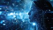 © Hope - Artificial Intelligence. AI Profile Human Head Silhouette With Illuminated Digital Brain Over Blue Background. Future Of Humanity, AI Innovative Technologies Concept. Panorama, Collage