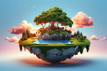 Wall Mural - 3d floating islands and mountains