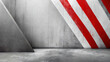 Concrete wall design featuring bold red stripes, copy space included
