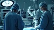 © mnirat - A side view photo in a state-of-the-art operating room, capturing two surgeons observing a robotic surgical procedure