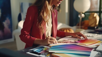 Wall Mural - graphic designer at work. color swatch samples.