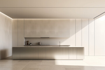 Poster - Modern minimalist kitchen interior. Created with Generative AI technology
