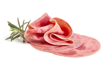 Canvas Print - Cooked ham slices, isolated on white background.