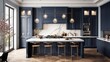 Elegant Navy Blue Kitchen with Brass Accents