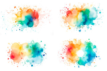 set of abstract yellow multicolor rainbow color watercolor splashes isolated